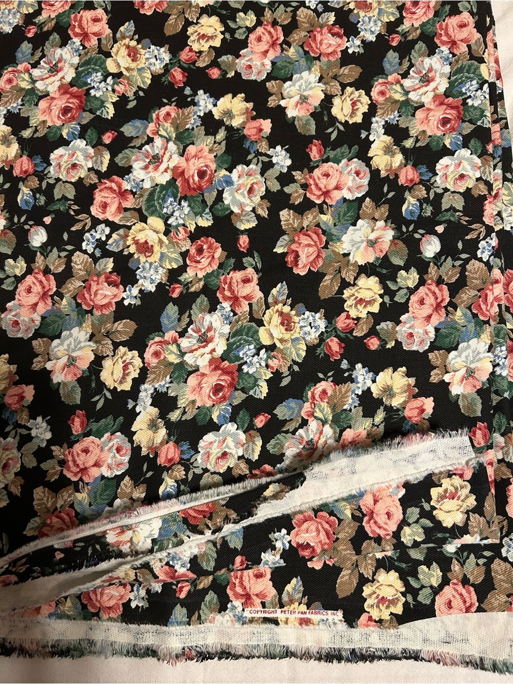 Vintage Peter Pan Fabrics Florals Black Chintz Cotton Fabric 60”x 3yds 15”